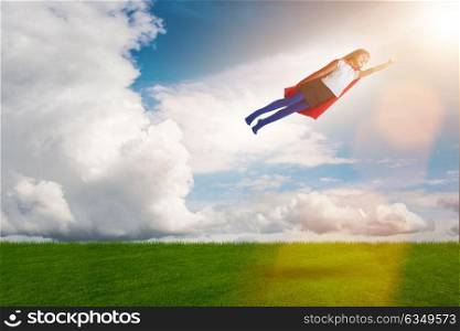 Superhero kid flying in dream concept