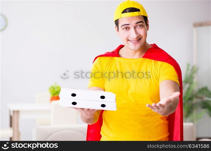 Superhero pizza delivery guy with red cover