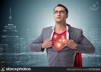 Superhero preparing to save the city