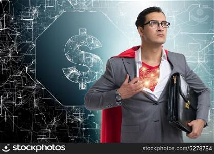 Superhero saving american dollar currency