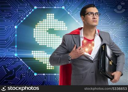 Superhero saving american dollar currency