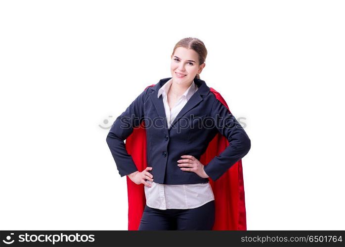 Superhero woman isolated on white background