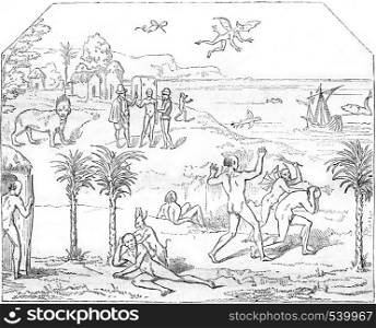 Superstitions of the American Indians, vintage engraved illustration. Magasin Pittoresque 1857.
