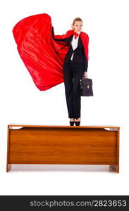 Superwoman standing on the desk