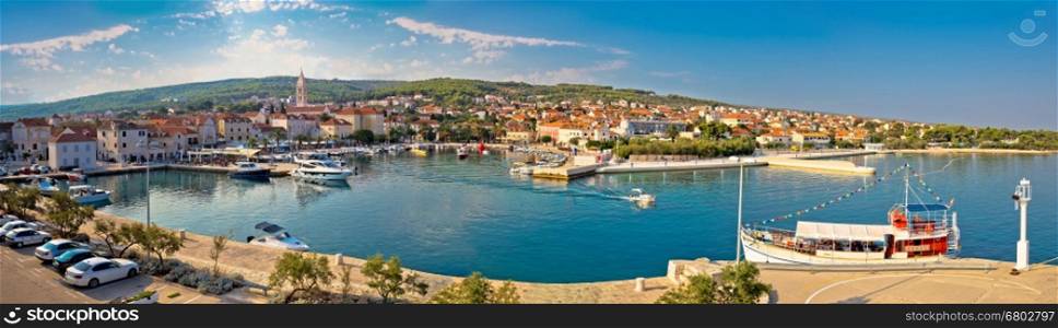 Supetar on Brac island panoramic view of harbor and old waterfront, Dalmatia, Croatia