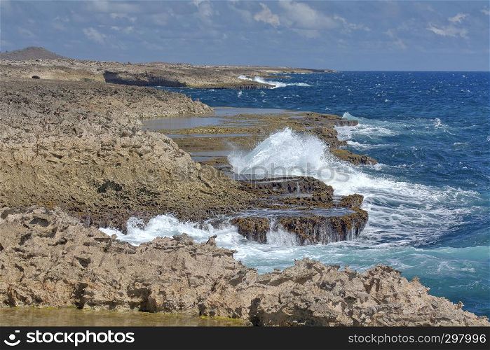Suplado Jacuzzi, a natural whirlpool, photographed on the north coast of Curacao