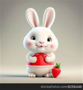 Supper cute Rabbit with Strawberry in a Dress AI generated