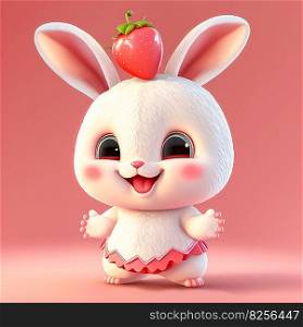 Supper cute Rabbit with Strawberry in a Dress AI generated