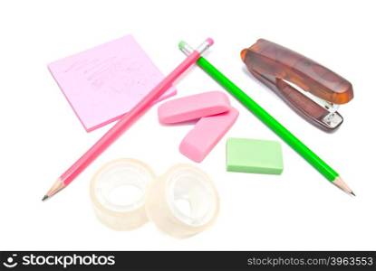 supplies for office on white