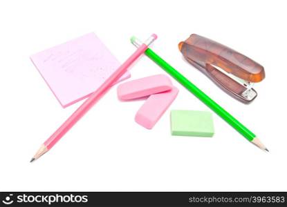 supplies for office on white background