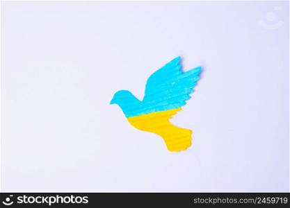 Support for Ukraine in the war with Russia, peace dove with flag of Ukraine. Pray, No war, stop war and stand with Ukraine concepts