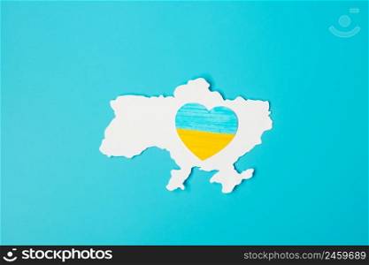 Support for Ukraine in the war with Russia, symbol of Heart with flag of Ukraine. Pray, No war, stop war and  stand with Ukraine 