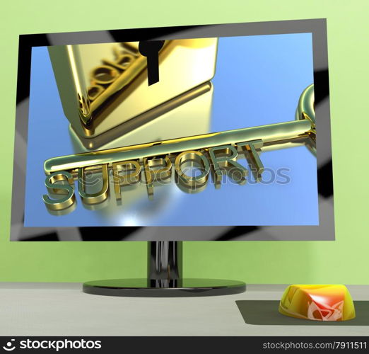 Support Key On Computer Screen Showing Online Help. Support Key On Computer Screen Shows Online Help