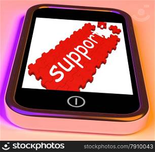 Support On Smartphone Showing Cellphone&rsquo;s Customer Service And Instructions
