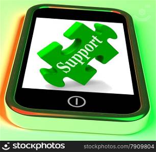 . Support On Smartphone Shows Customer Support And Advice