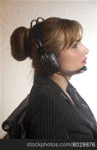 Support phone operator in headset at workplace