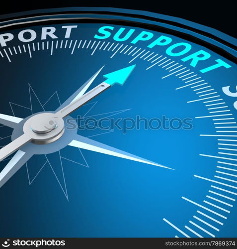 Support word on compass image with hi-res rendered artwork that could be used for any graphic design.. Support word on compass