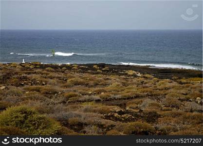surf coastline lanzarote in spain musk pond beach water yacht boat and summer