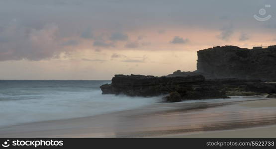 Surf on the beach at sunset, Sandy Beach, Hawaii Kai, Honolulu, Oahu, Hawaii, USA