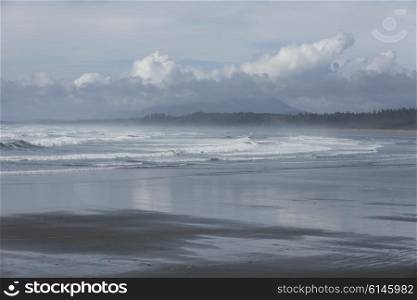 Surf on the beach, Pacific Rim National Park Reserve, Tofino, Vancouver Island, British Columbia, Canada