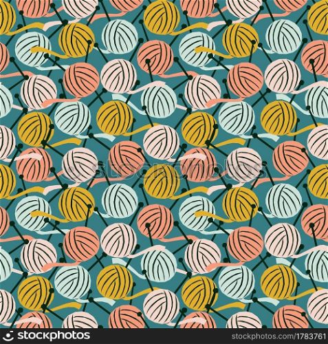 Surface pattern design for textile prints, wallpapers, wrapping, web backgrounds and other pattern fills. Seamless pattern with balls of yarn Stylish geometric design