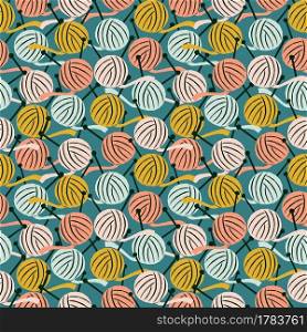 Surface pattern design for textile prints, wallpapers, wrapping, web backgrounds and other pattern fills. Seamless pattern with balls of yarn Stylish geometric design