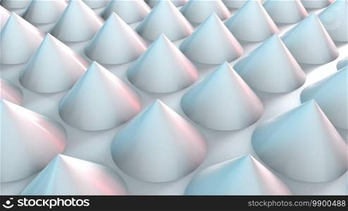 Surface with numerous repeating cones, isometric background, modern computer generated 3d rendering backdrop. Surface with numerous repeating cones, isometric background, modern computer generated 3d rendering background