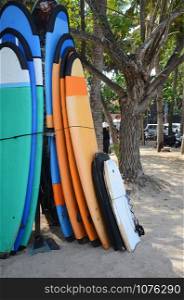 Surfboard on the Kuta beach Bali island Indonesia