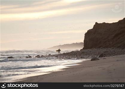 Surfer along the Hampton coastline