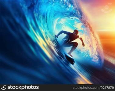 Surfer in ocean. Illustration Generative AI 