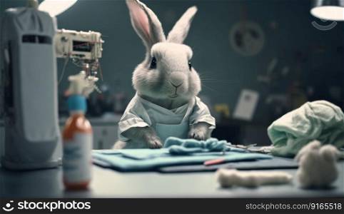 surgeon rabbit in a white coat generative ai.