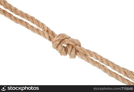 surgeon's knot joining two ropes isolated on white background