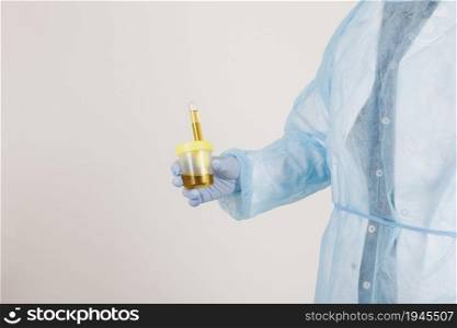 surgeon s hand holding urine test. High resolution photo. surgeon s hand holding urine test. High quality photo