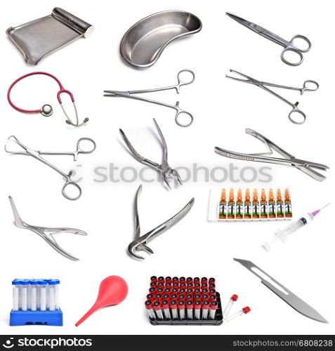 Surgical instruments isolated on white background