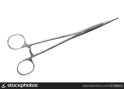 surgical metal clip on a white background
