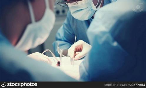 Surgical operation in the clinic by doctors. Medical assistance to patients. Header banner mockup with copy space. AI generated.. Surgical operation in the clinic by doctors. Medical assistance to patients. AI generated.