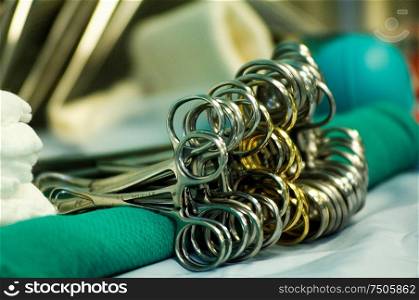 Surgical scissor clamps.