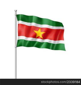 Suriname flag, three dimensional render, isolated on white. Suriname flag isolated on white