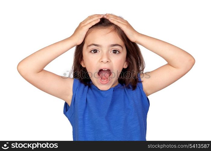 Surprise little girl isolated on a over white background