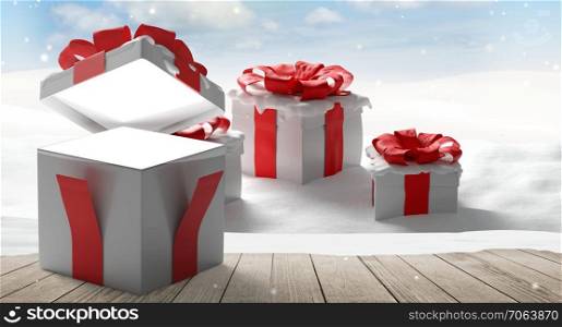 surprise opened box christmas presents background 3d-illustration