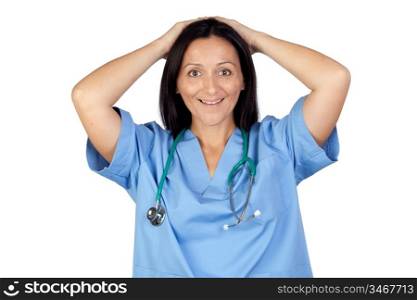 Surprise woman doctor isolated on white background