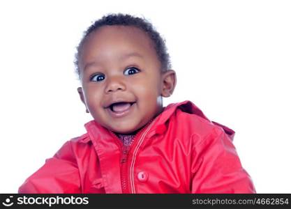 Surprised african baby smiling isolated on a white background