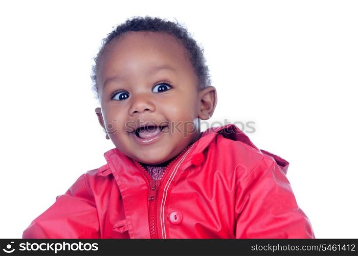 Surprised african baby smiling isolated on a white background
