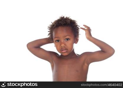 Surprised african kid looking at camera isolated on a white background