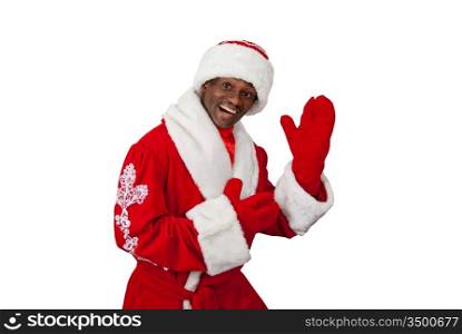 surprised black santa claus on a white background