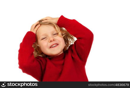 Surprised blond child isolated on a white background