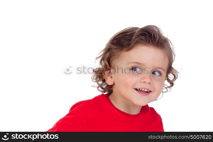 Surprised blond child with blue eyes isolated on a white background