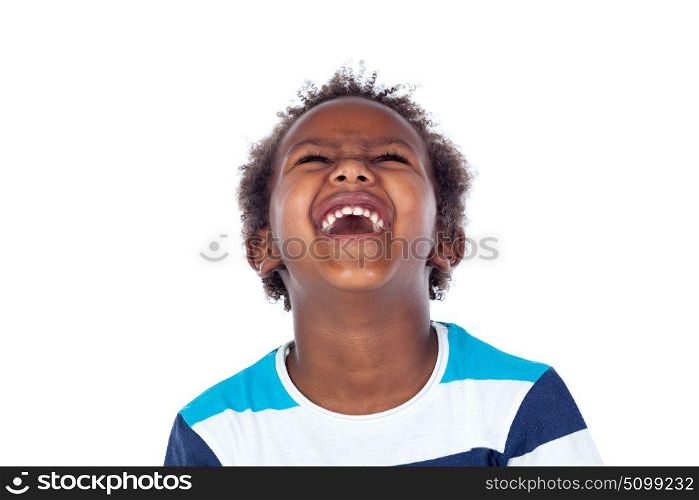 Surprised boy laughing out loud isolated on a white background