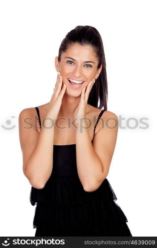 Surprised brunette girl isolated on a white background