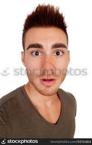 Surprised casual men with spiky hair isolated on a white background